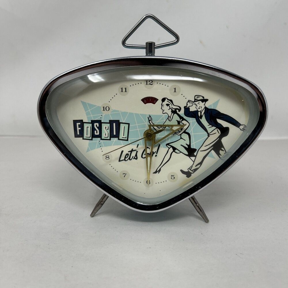 Vintage Fossil Let's Go Decor Retro 1950s Vibe Wind-up Alarm Clock  Works